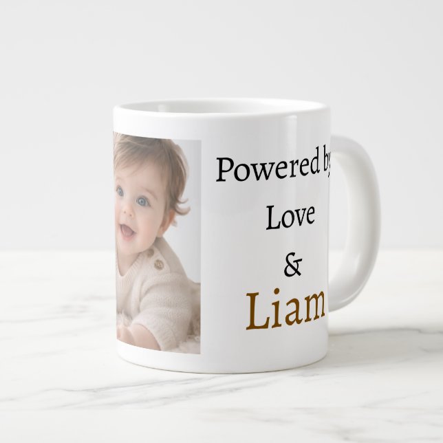 Powered by Love & Custom Name Photo Mug | Personal (Front Right)