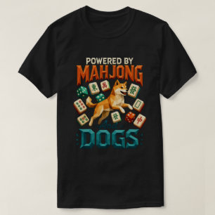 Powered by Mahjong and Dogs Shiba Inu Geometric T-Shirt