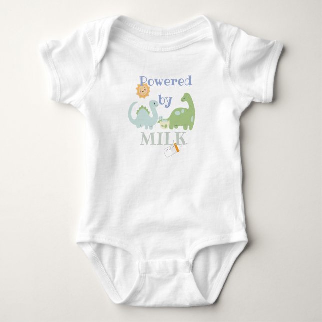 Powered by milk- dinosaur  baby bodysuit (Front)