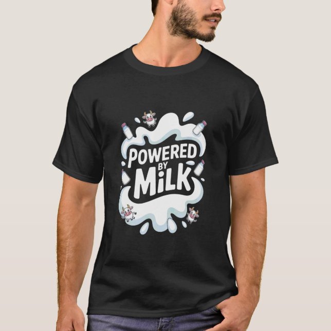 Powered by Milk Funny Cow Theme T-Shirt (Front)