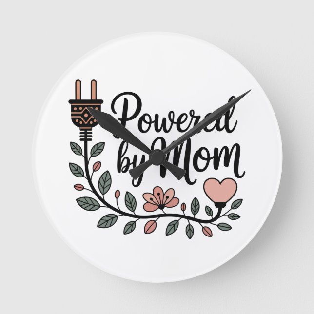 Powered By Mom Round Clock (Front)