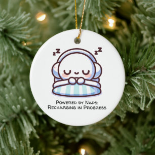 Powered by Naps: Recharging in Progress Ceramic Tree Decoration