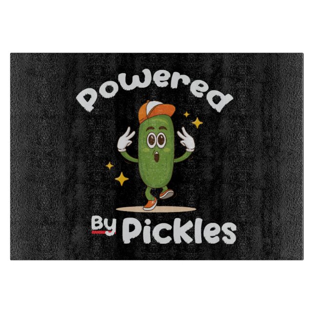 Powered By Pickles Food Pickle Funny Cutting Board (Front)