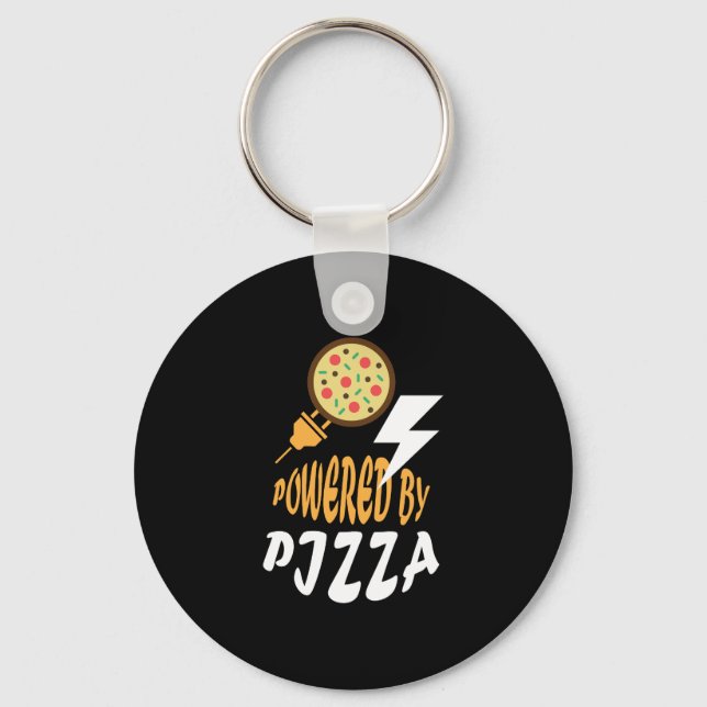 Powered by Pizza – Fun Food Lover Design Key Ring (Front)