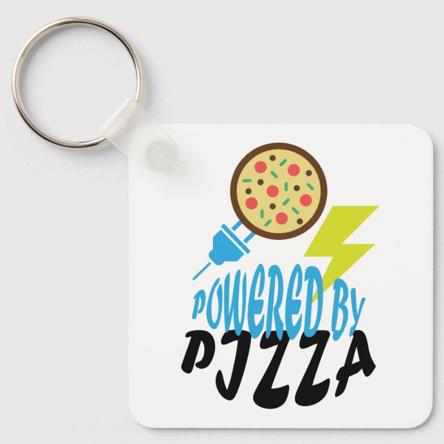 Powered by Pizza – Fun Food Lover Design Key Ring (Front)
