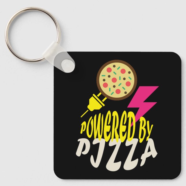 Powered by Pizza – Fun Food Lover Design Key Ring (Front)