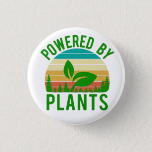 Powered By Plants Funny Green Vegan Vintage Sunset 3 Cm Round Badge