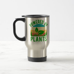 Powered By Plants Funny Green Vegan Vintage Sunset Travel Mug