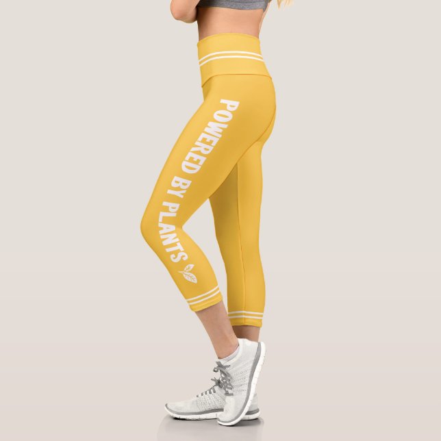 Powered by plants Vegan bright yellow minimal Capri Leggings (Left)