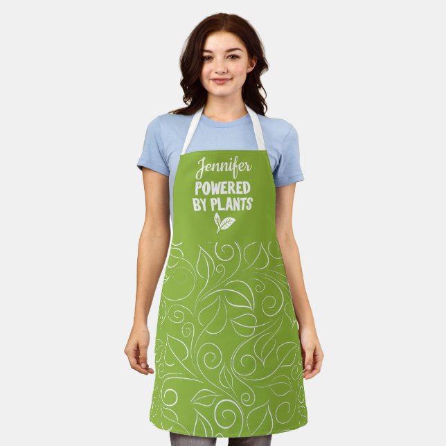 Powered by plants Vegan floral apple green w/ name Apron (Worn)