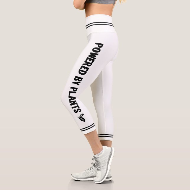 Powered by plants Vegan plain white minimal Capri Leggings (Left)