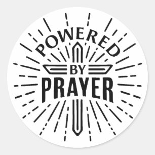 Powered by prayer classic round sticker