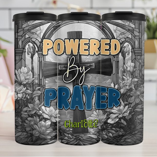Powered By Prayer Cross Art Thermal Tumbler (Creator Uploaded)