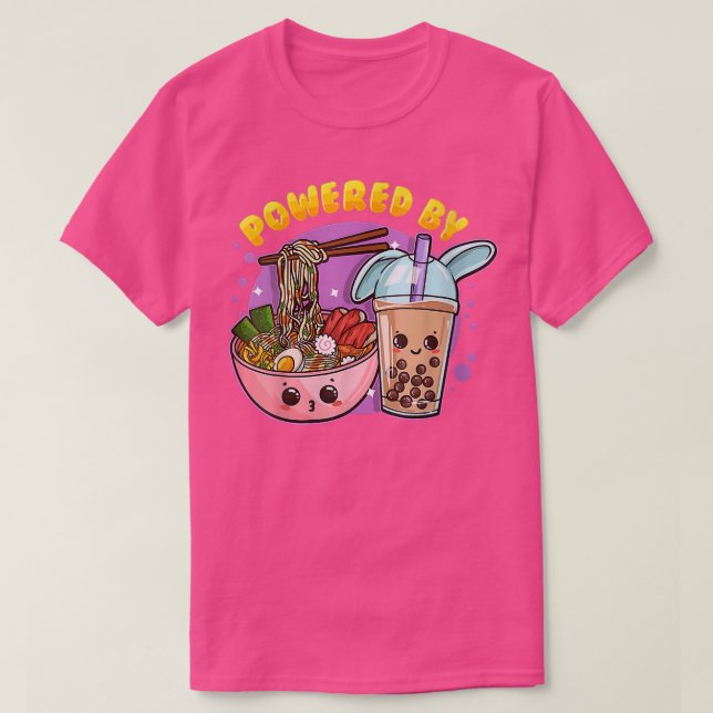 Powered by Ramen and Bubble Tea Anime Lover Funny  T-Shirt (Design Front)