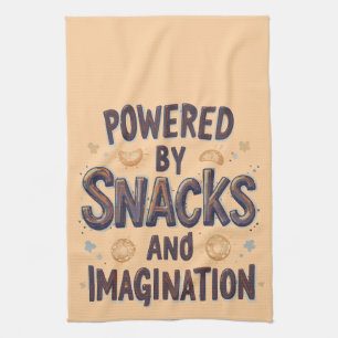 Powered by Snacks Imagination Funny Food Quote Typ Tea Towel