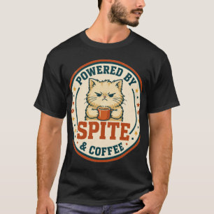 Powered By Spite & Coffee – Funny Grumpy Cat T-Shirt