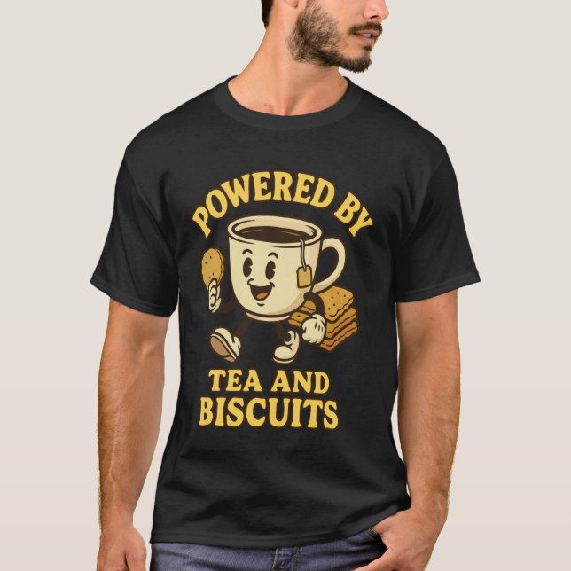 Powered by Tea and Biscuits - Cute Tea Cup T-Shirt (Front)