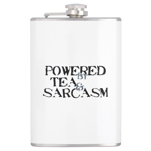 Powered by Tea & Sarcasm Hip Flask (Front)