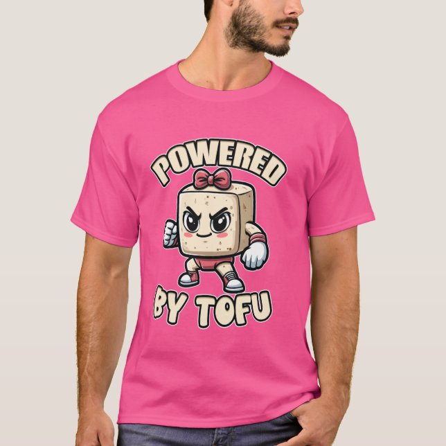Powered by Tofu Funny Vegan T-Shirt (Front)
