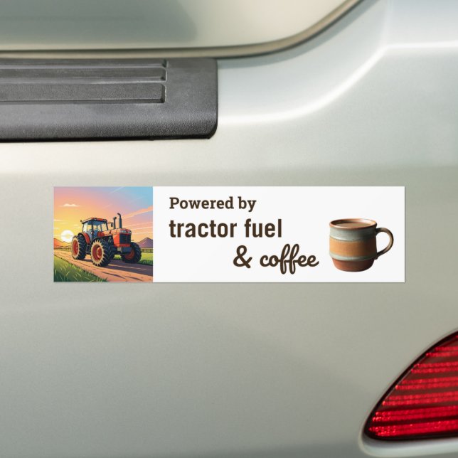 Powered By Tractor Fuel Coffee Mug Farming Humour Bumper Sticker (On Car)
