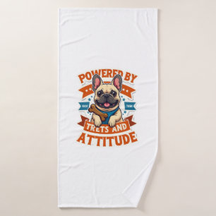 Powered By Treats And Attitude French Bulldog Vint Bath Towel
