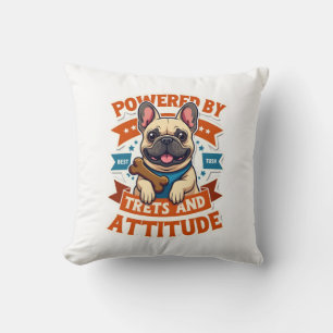Powered By Treats And Attitude French Bulldog Vint Cushion
