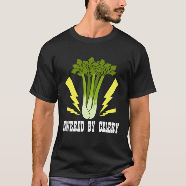 Powered by Vegetables Ironic Leek Celery Quote T-Shirt (Front)