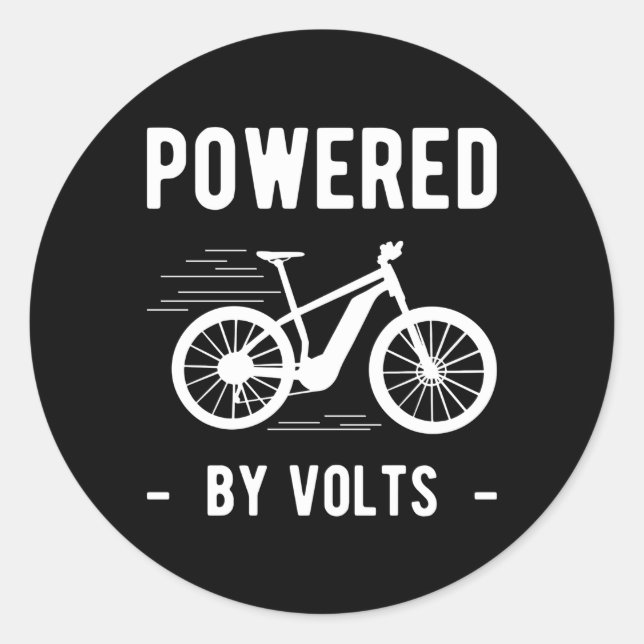 Powered By Volts Electric Bicycle E-Bike Classic Round Sticker (Front)