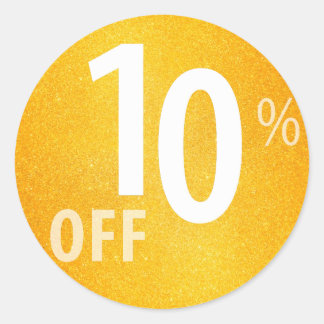 Powerful 10% OFF SALE Sign | Orange Glitter Classic Round Sticker