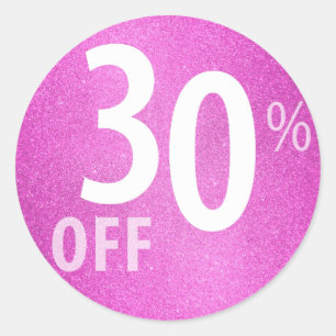 Powerful 30% OFF SALE Sign   Pink Glitter Classic Round Sticker