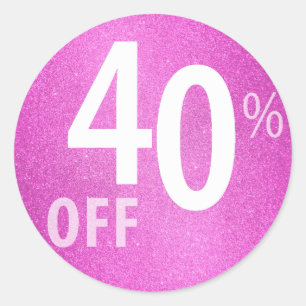Powerful 40% OFF SALE Sign   Pink Glitter Classic Round Sticker