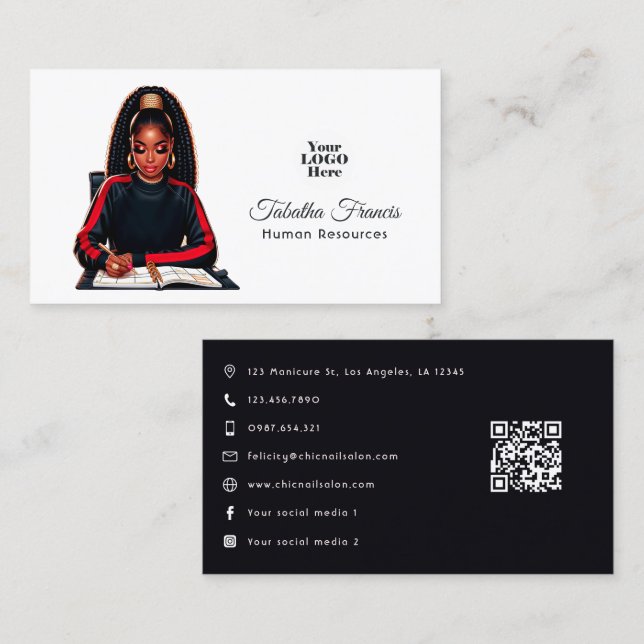 Powerful Afro Black Woman Boss Leadership Art Business Card (Front/Back)