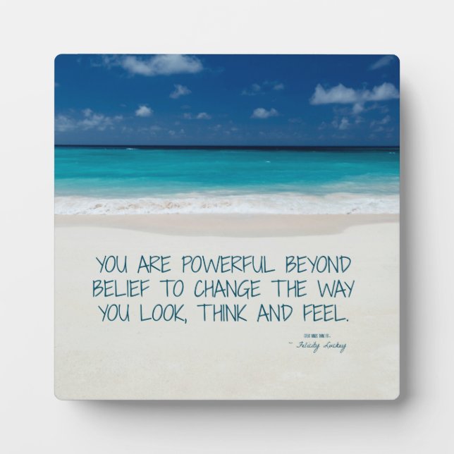 Powerful Beyond Belief Beach Fitness Quote Plaque (Front)