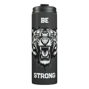Powerful Black and White Artistic Roaring Tiger  Thermal Tumbler