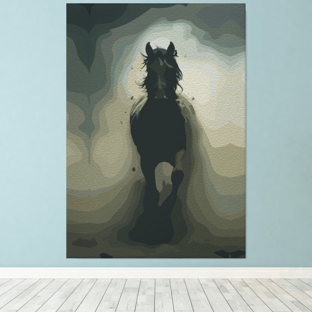 Powerful Black Stallion in Motion Canvas Print (Insitu(Wood Floor))