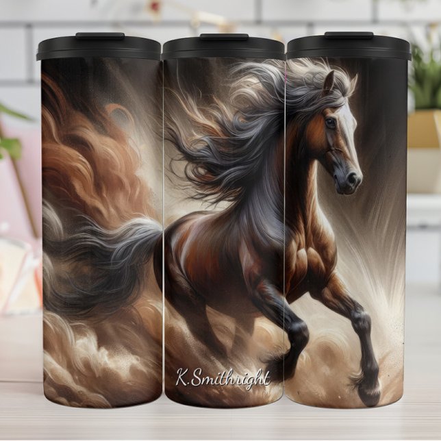Powerful Brown Horse Dust Gallop Thermal Tumbler (Creator Uploaded)