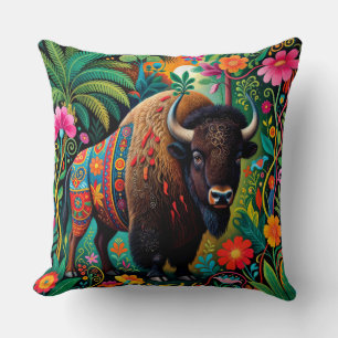 Powerful Buffalo Bison Animal Cushion