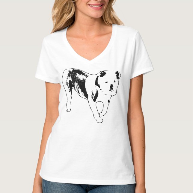 Powerful Bulldog Side View Black and White Art T-Shirt (Front)