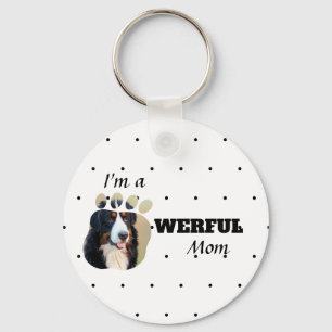 Powerful Cat / Dog Mum text paws add pet's photo Key Ring