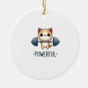 Powerful Cat Lifting Weights, Cute Gym Kitty Art Ceramic Tree Decoration