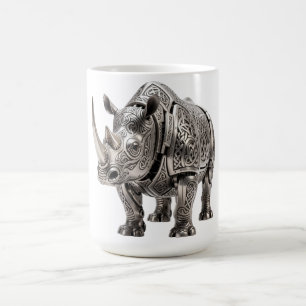 Powerful Celtic Silver Rhino with Intricate Knot P Coffee Mug