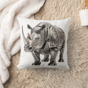 Powerful Celtic Silver Rhino with Intricate Knot P Cushion