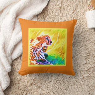 Powerful Cheetah Animal Painting. Buy Now Cushion