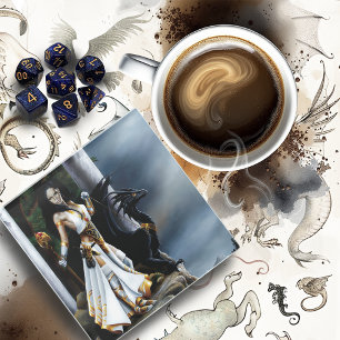 Powerful Fantasy Sorceress Black Dragon Guardian Glass Coaster