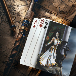 Powerful Fantasy Sorceress Black Dragon Guardian Playing Cards