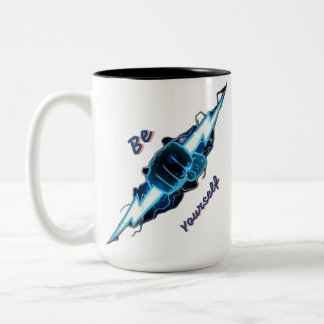 Powerful Fist Grabbing Lightning Bolt - "Be Yourse Two-Tone Coffee Mug