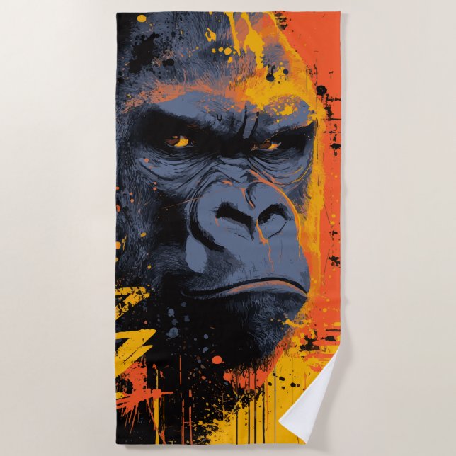 Powerful Gorilla Pop Art Portrait Beach Towel (Front)