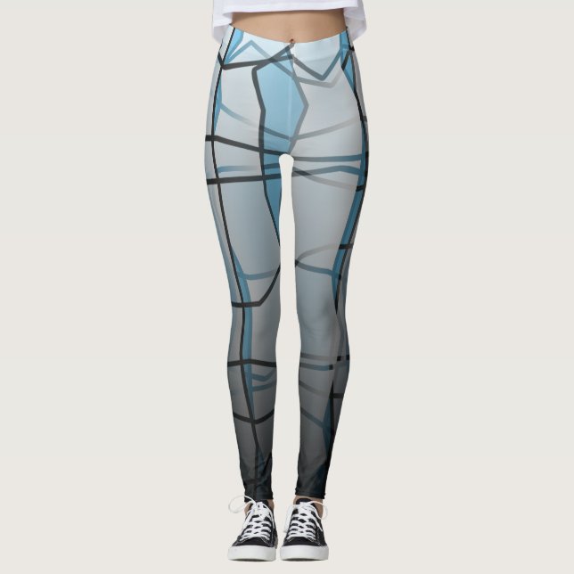 Powerful Grey Geometric Mesh Effect Leggings (Front)