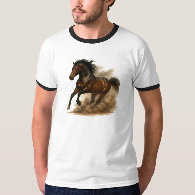 Powerful horse running through dust T-Shirt (Front)