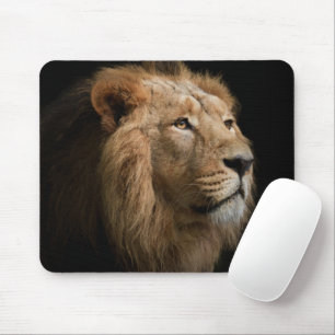 Powerful Lion Portrait with Dark Background Mouse Pad